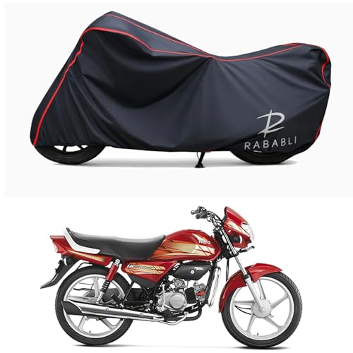 Image of Waterproof Bike Body Cover Compatible for | Hero HF Deluxe | Taffeta Fabric, Red Piping Design, Bottom Elastic Fit | Dustproof, Sun UV & Rain Protection for All Bikes