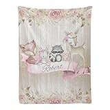 Animal Deer Fox Baby Baby Girl Blankets with Name Custom Personalized Baby Nursery Super Soft Fleece...