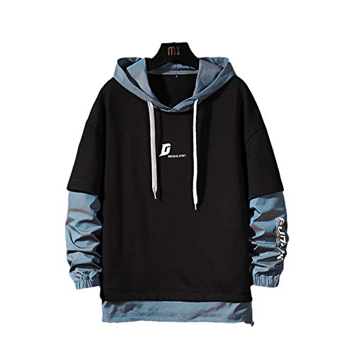 Sudaderas con Capucha para Hombre Primavera Otoño Sudaderas con Capucha de Tendencia de Manga Larga Sudaderas con Capucha Estampadas Finas Blue 4XL Cover