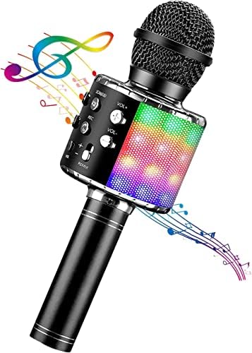 ShinePick Karaoke Microphone, 4 in 1 Wireless Microphone with LED Lights Handheld Portable Karaoke Machine, Home KTV Player, Compatible with Android & iOS Devices(Black)