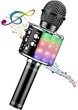 ShinePick Bluetooth Karaoke Microphone, 4 in 1 Wireless Microphone Handheld Portable Karaoke Machine, Home KTV Player, Compatible with Android & iOS Devices(Black)