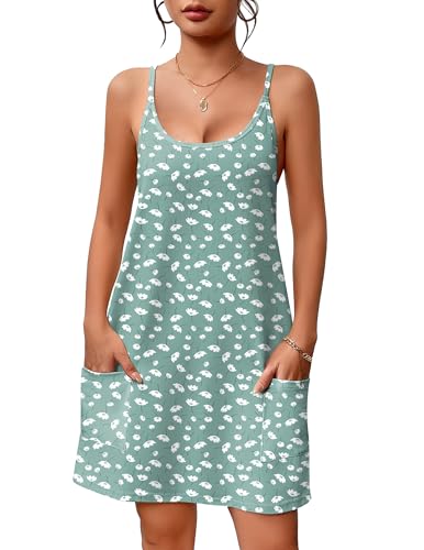 Image of Ekouaer Nightgowns for Women Cotton Sleepwear Sexy Sleep Shirt Adjustable Spaghetti Strap Night Gowns with Pockets S-3XL