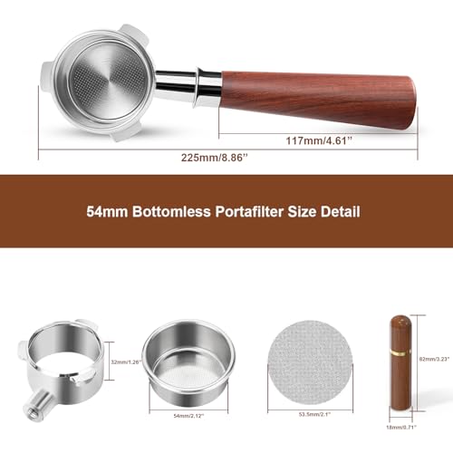 54mm Bottomless Portafilter with Puck Screen & WDT Tool – Compatible with Breville Barista Express/Pro/Touch, Bambino Plus, Infuser, Duo-Temp Pro, Filter Basket Included and Rosewood Handle by YITIHOME - Used condition - Image 7