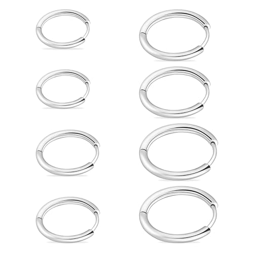 Lusofie 4 Paar Ohrringe Creolen Silber Set Silberne Edelstahl Ohrringe Für Damen Herren Kleine Hypoallergene Leichte Knorpel Silver Hoop Earrings Für Mehrere Ohrlöcher (10/12/14/16 Mm)