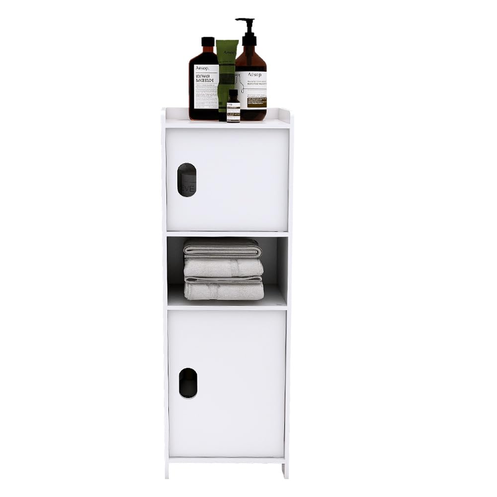 LANTUS Pequeño Mueble de Almacenamiento para Inodoro, Mueble de Baño con Soporte para Papel Higiénico con Armario y Estante Regulable - 24 * 20 * 72 cm - Blanco
