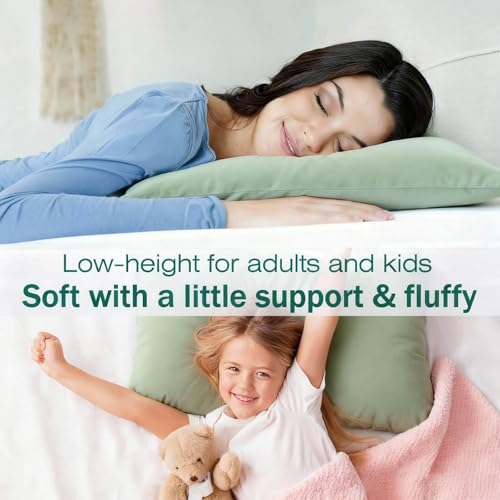 Image of Flat Ultra Thin Bed Pillows King Size Pillow Set of 2 Extra Soft Down Alternative for Stomach Back Sleeper Sage Green 20x36inches