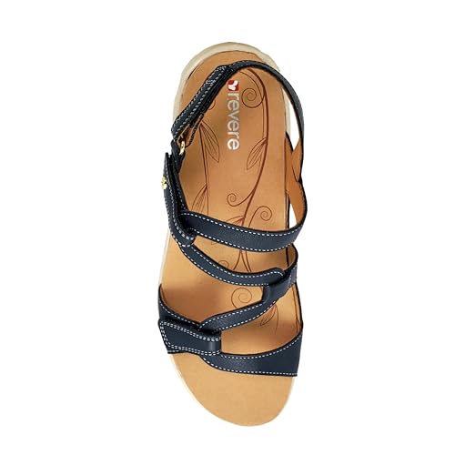 Image of Revere Emerald 3 Women's Sandals - Premium Soft Leather, Adjustable Straps & Contoured Footbed - Orthotic Arch Support for Stylish Comfort & All-Day Wear Blue 8-8.5 M US