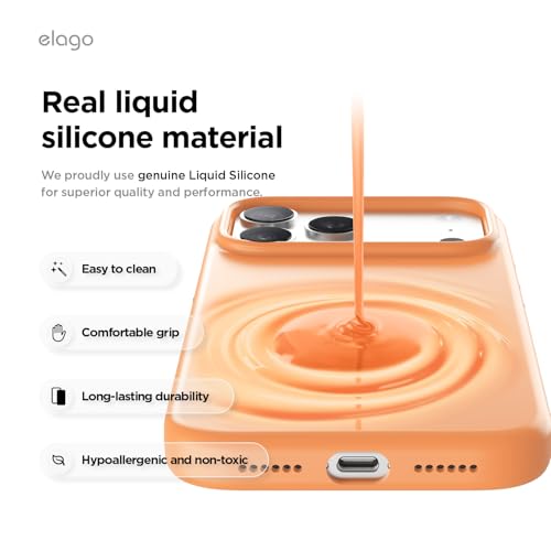Image of elago for iPhone 17 Pro Max Case, Premium Magnetic Silicone Case, Compatible with MagSafe, Liquid Silicone Material, Protective Cover, Shockproof, Slim Phone, 6.9 inch (Orange)