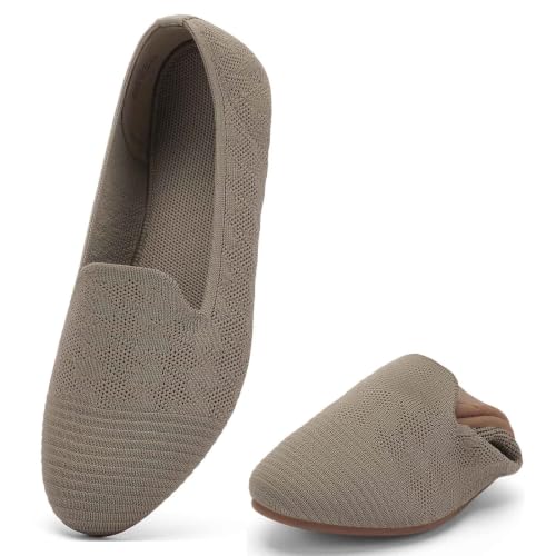 Image of Puxowe Women's Ballet Flats Breathable Knit Slip On Comfortable Round Toe Walking Shoes with Arch Support Insole for Work