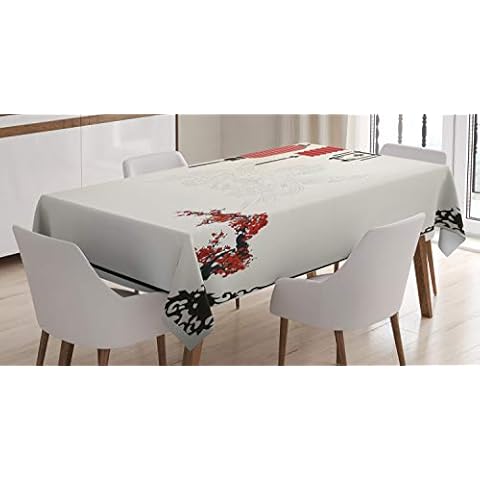 ABAKUHAUS Linterna Mantele, Minimalista Año Nuevo, Estampado Lavable, 140 x 240 cm, Negro Rojo Blanco Cover