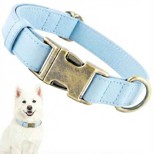 Image of B&F Dog Collar for Large Dogs Silicone Leather Dog Collars Soft Flexible Waterproof Odor-Proof Durable Thick Classic Adjustable Pet Puppy Collar (Blue, Large (16-24.5 inch Neck))