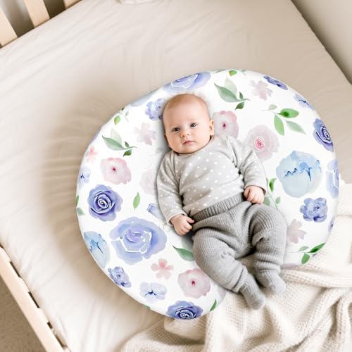 Image of TANOFAR Nursing Pillow Cover, Stretchy Removable Breastfeeding Pillow Cover, Ultra Soft Snug Fits On Newborn Feeding Pillow Case for Baby Girls /Boys, Purple Flower