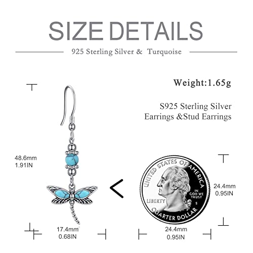 AOBOCO Sterling Silver Turquoise Earrings for Women Animals Dragonfly Owl Feather Turtle Butterfly Dangle Earrings Western Bohemia Jewelry Birthday Mothers Day Gifts for Mom4