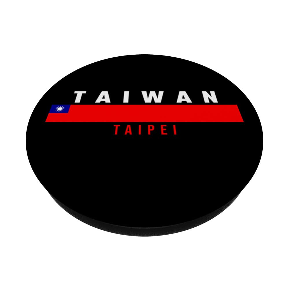Taiwanese Flag with text TAIWAN- TAIPEI in capital letters PopSockets Swappable PopGrip, Black - Image 2