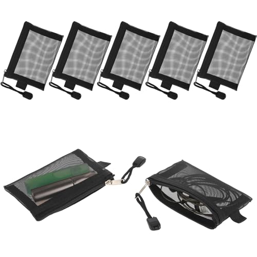 5 pcs Mini Zipper Mesh Bags, 4.13‘’×2.95‘’ Cosmetic Bags Coin Purse Key Holder bags Travel Storage Pouch Makeup Purse Accessories for Lipstick, Cash, Earphone, Credit Card (Black)