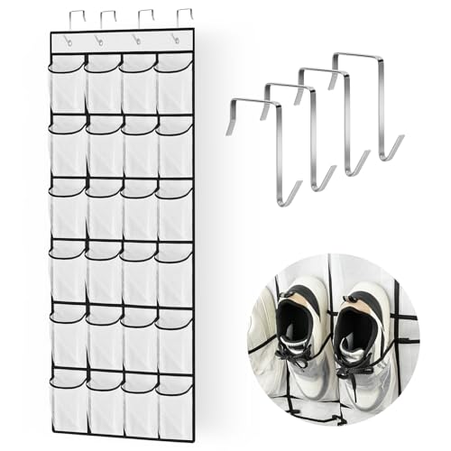 AUAUY Range Chaussures à Suspendre sur porte, 24 Grandes Poches en Filet, Rangement chaussure avec...