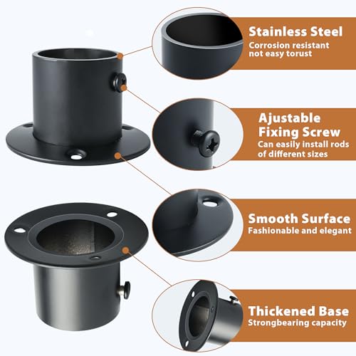 Mooche Edelstahl-Flanschhalterung für Kleiderschrank-Kleiderstange mit verstellbarer Schraube, Endhalterung, Vorhangstangen-Endhalterung, Durchmesser 32 mm, Schwarz