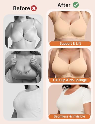 Vertvie Jelly Bras for Women Plus Size Minimizer Soft Wireless Push Up Bra Full Supportive Older Lift Back Coverage Bralette(Skin,40DD)