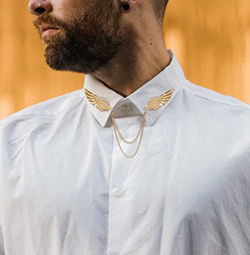 Angel Wings Tassel Chain Brooch Collar Pins. Rhinestone Metal Feather Lapel Pin, Suit Coat Breastpin for Women Men's Accessories3