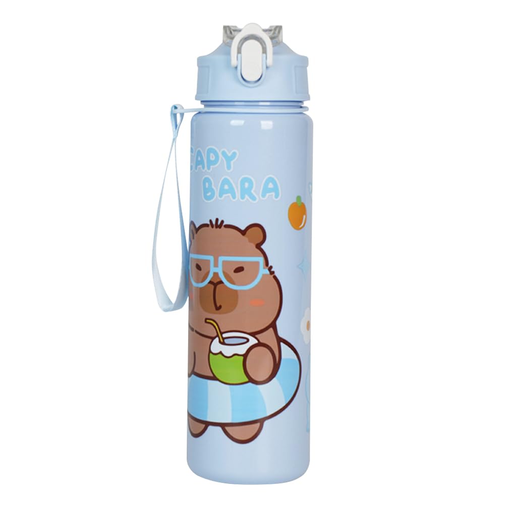 Borraccia Per Bambini Con Cannuccia 400 Ml - Con Adesivi Di Capibara - Borraccia Portatile Per Asilo, Palestra E Campeggio