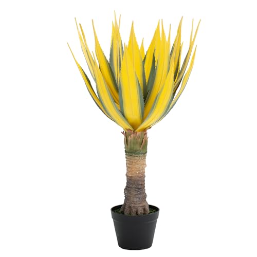 ARTSLEAFY Artificial Green Edged Gold Leaf Spiny Agave Plant with