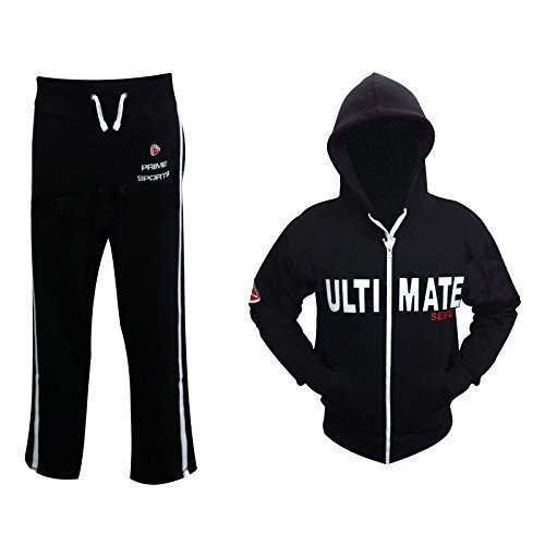 Prime Sports Hombre Completo Con Cremallera Chándal Con Capucha Pantalones Polar Pantalones & Top - Negro, XG