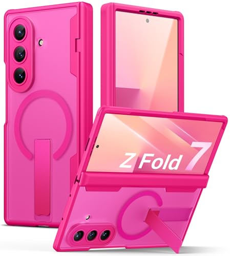 Image of SSLOTSCASE Magnetic for Samsung Galaxy Z Fold 7 Case with Screen Protector, Stand & Hinge Protection & Raised Edges for Camera Protection, Multifunctional Rugged Phone Cover for Fold 7 5G 2025, Pink