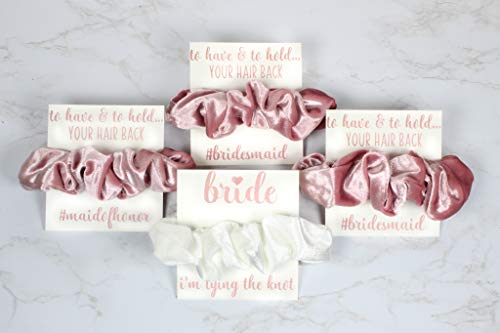 Bridesmaid Proposal & Bachelorette Party Scrunchies - Plus Bride Tribe Temporary Bachelorette Party Tattoos (6 Pack, Blush Velvet)