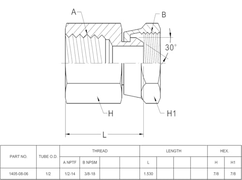 Image of (2-PACK) 1405-08-06 Hydraulic Hose Adapter Fitting 1 /2 inch Female (1 /2 inch-14NPTF)x3 /8 inch Female Swivel (3 /8 inch-18NPSM) Straight Pipe Connector Carbon Steel
