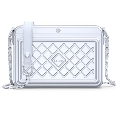 Dayear MFi Certified Safe Anti Theft Lock Box mit Find My App (iOS Only), Built in 8000mAh Power Bank, handtasche damen mit Fingerprint und Code, Diebstahlschutz Safe Deposit Box für Bargeld, Pässe