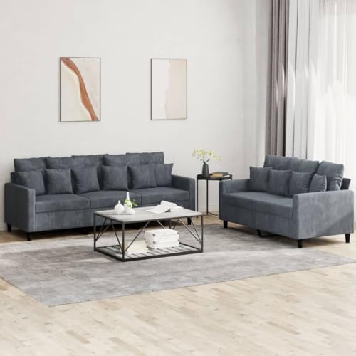 qohoio Juego de sofás con Cojines 2 Piezas Sofas de Salon sofá con Cojines Terciopelo Gris Oscuro - 3201721