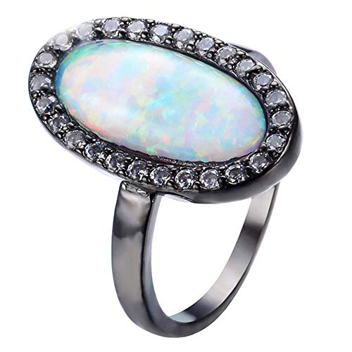 Bague opale blanche plaqué or noir pour femme - Alliance de promesse élégante