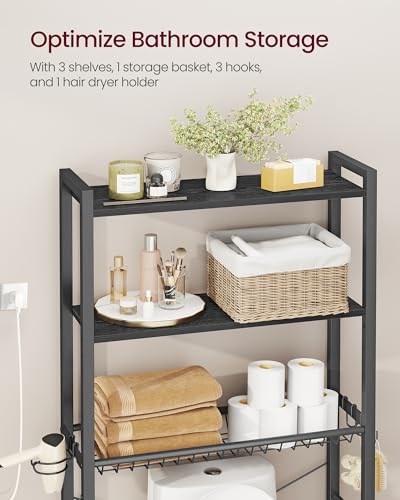 Image of VASAGLE 3-Tier Over the Toilet Storage, Adjustable Shelves, Basket, 63''H