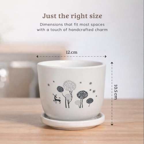 Image of Urban Upvan Printed Design Ceramic Pot with Tray - Premium Decorative Planter for Indoor & Outdoor Plants, Modern Elegant Flower Pot for Home, Garden & Office