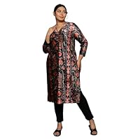 AMYDUS Plus Size Women's Black Printed Velvet Kurta | Relaxed Straight Fit | V-Neck | Ethnic Wear for Women - XL to 9XL 1127-583P-6