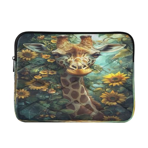 Sunflower Giraffe Portrait Teal Laptop Sleeve for 13-13.3 in Water Resistant Portable Laptop Sleeve Bag Protective Case for Airport Travel Carry on
