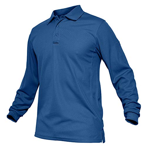 TACVASEN Men s Outdoor Sport Performance Polo Long Sleeve Shirt Tactical Top Tee Shirt Blue,US XL