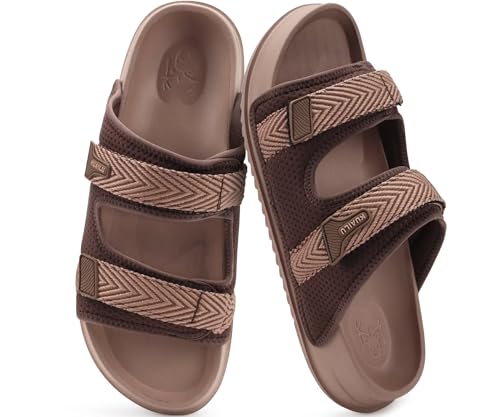 KuaiLu Mens Casual Sandals Comfortable Orthopedic Arch Support Plantar Fasciitis Summer Beach Sport Walking Shoes Waterproof Memory Foam Cushion Slides Slip On Slippers Indoor Outdoor Brown Size 8