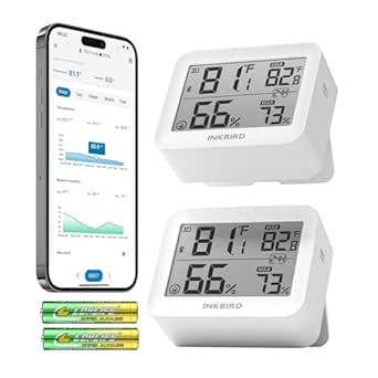 INKBIRD ITH-13-B Bluetooth Thermometer Hygrometer,Smart Digital Indoor Temperature Humidity Sensor with Alert, Free Data Storage Export, for Home, Pet Reptiles, Wine, Incubation, 2 Pack (with Battery)