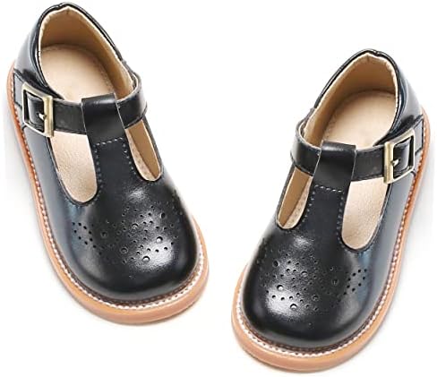 GINFIVE Toddler Little Girls Mary Janes Flats Girls Dress Shoes Kids Black Shoes Size 12