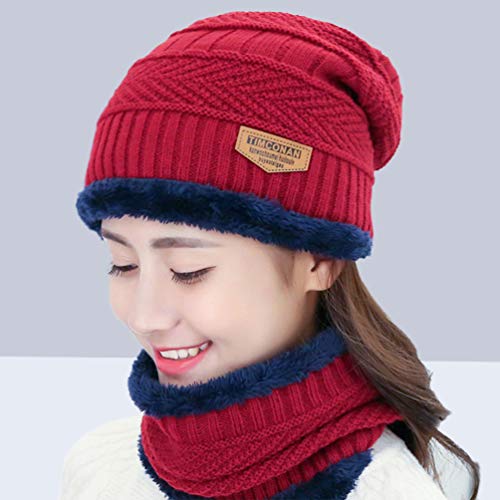 IMIKEYA Gorro gorro cachecol malha grossa quente felpudo caveira boné toque para caminhada skate, Ve