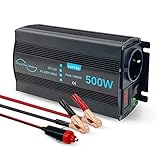 CAPTOK Spannungswandler 500W Reiner Sinus KFZ Wechselrichter DC 12V auf AC 230V EU-Steckdose LCD Digital Anzeig Konverter