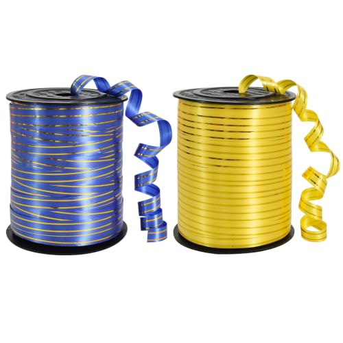 TONIFUL 500 Yards Blue and Gold with Gold Trim 10mm Wide Curling Ribbon