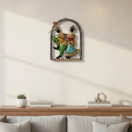 Image of CraftVatika Metal Wall Decor, Home Wall Table Decoration Items for Living Room, Handpainted Dancing Radha Krishna Wall Hanging Decorations, Wedding Anniversary Return Gift for Women, (10 Inch Height)