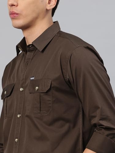 Image of Majestic Man Men's Washed Cotton Twill Casual Shirt -| with Dual Flap Pockets - Slim Fit | Full Sleeve | Casual Wear | Trendy & Comfortable