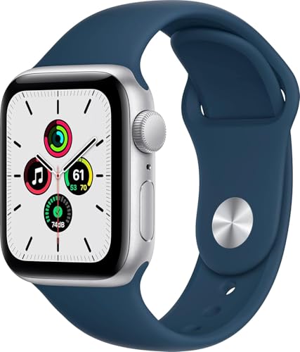 Image of Apple Watch SE (GPS, 40mm) - Silver Aluminum Case with Abyss Blue Sport Band (Renewed)