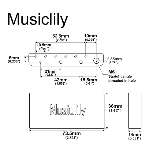 Musiclily Ultra 52.5mm(2-1/16 inch) String Spacing Full Solid Brass Short Tremolo Block for Indonesia made Squier Affinity and Bullet Series Electric Guitar Bridge - Image 2