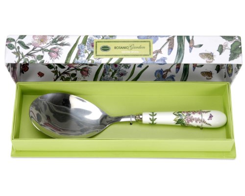 Portmeirion Botanic Garden 10" Serving Spoon, Foxglove Motif - Porcelain Handle & Stainless Steel, Chip-Resistant Glaze - Ideal Kitchen Tool for Cooking & Serving - Everyday Kitchen Tools