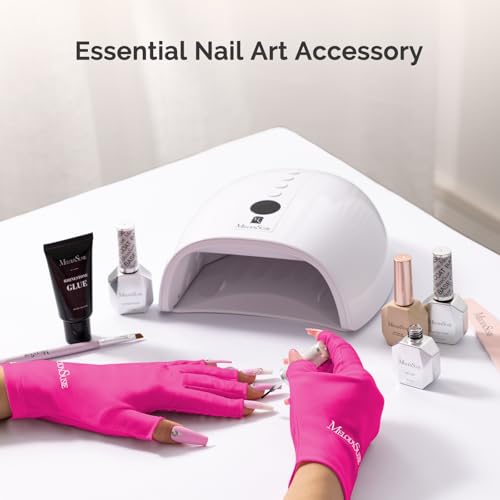 Image of MelodySusie Premium UV Protection Gloves for Manicures, Cool Feeling Fabric,Professional UPF50+, UV Nail Gloves for Gel Nail Lamp, Anti UV Light, Skin Care Fingerless Design, Neon Pink