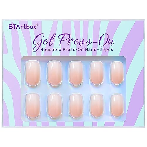 Press On Nails Short - Btartbox Ombre Acrylic Press On Nails, Square Glue On Nails With Nail Glue, Supremely Fit & Natural Reusable Stick On Nails In 15 Sizes - 30 Soft Gel Fake Nails Kit, Vanilla Cream #TOP6